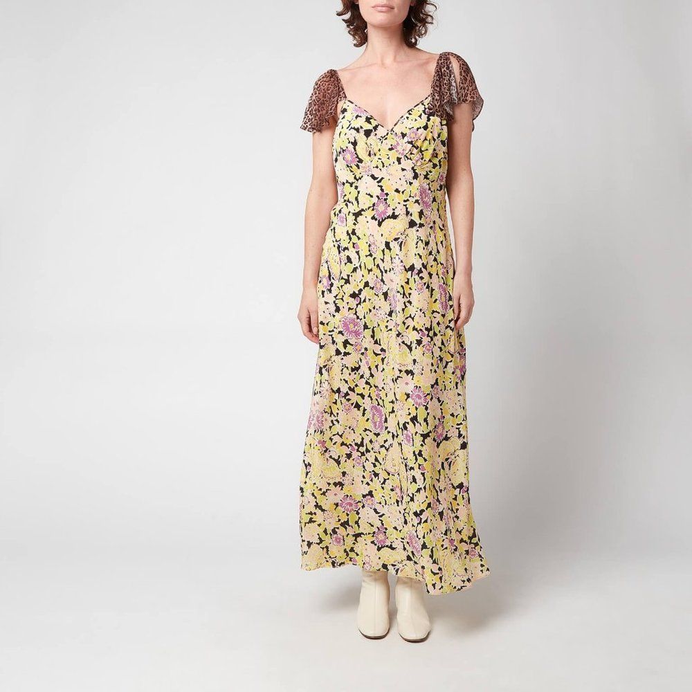 RIXO London Effie Sweetheart Neck Midi Dress in Leopard Lavender Floral